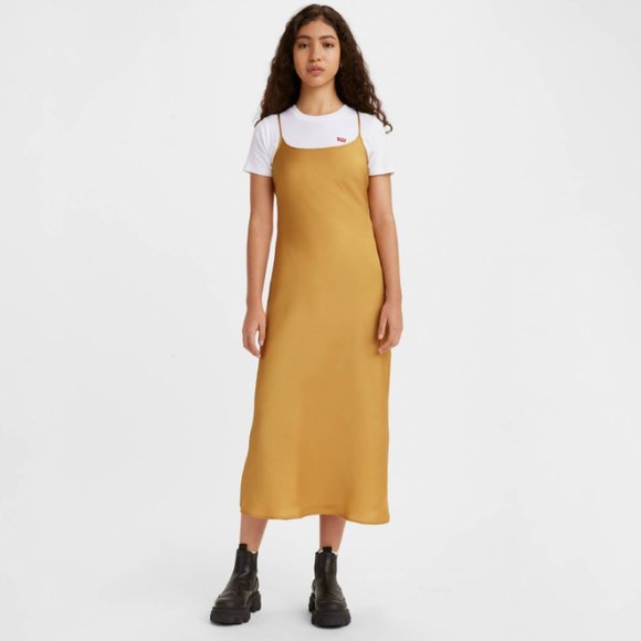 NWT LEVI'S DALIA SLIP DRESS GOLD Satin - Picture 4 of 8